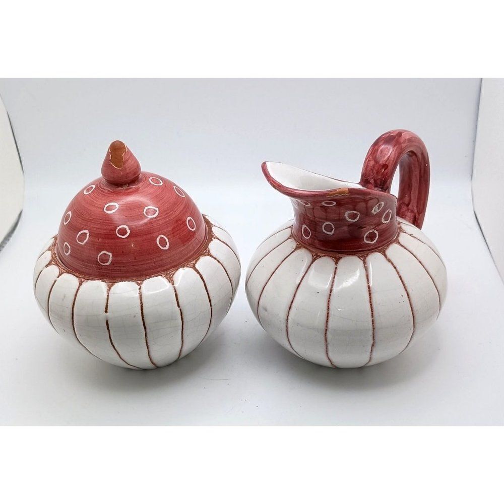 VTG MCM Norway Clay Pottery Keramik Sugar Bowl Lid Creamer Pitcher Kongsberg?